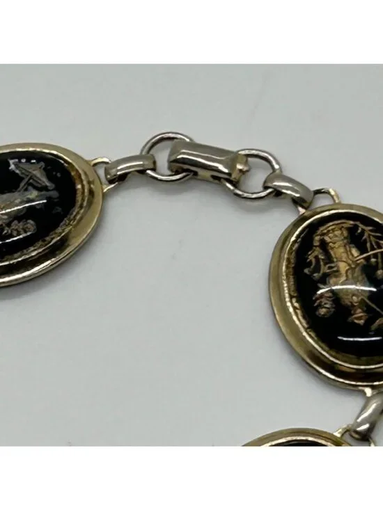 Vintage Reverse Carved Lucite Intaglio Bracelet Asian Geisha Design Gold Tone Pa - Picture 11 of 11